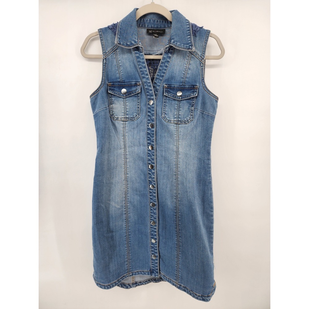 INC International‎ Concepts Blue Denim Sleeveless Crochet Lace Dress Size 4